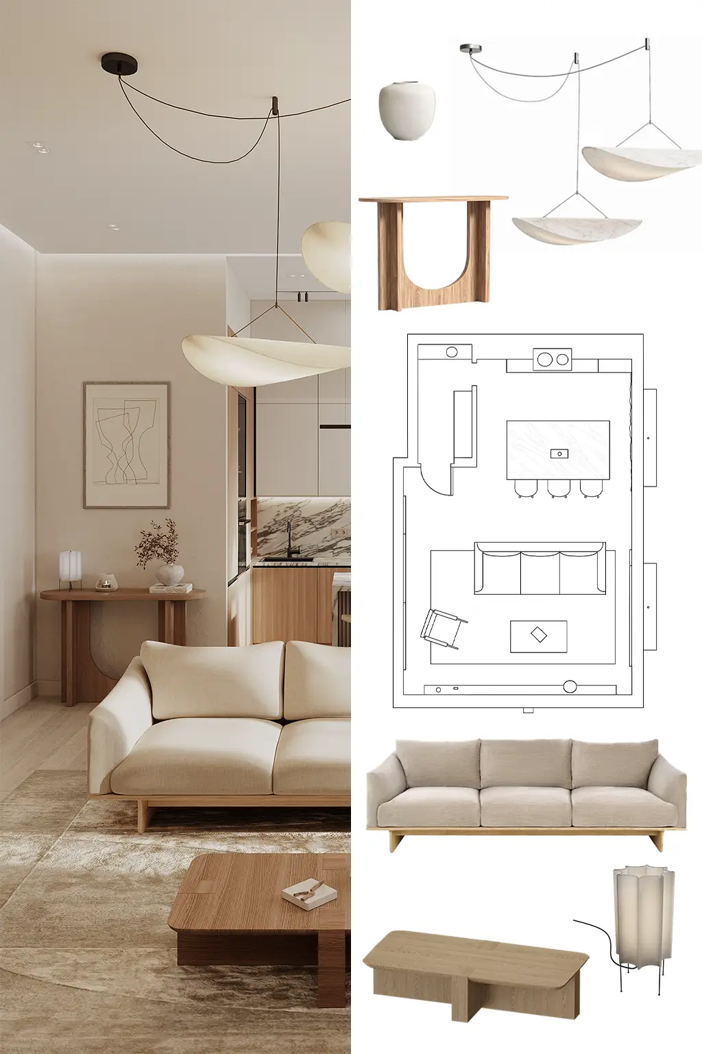 3D interior visualization based on client design with furniture layout and material selections